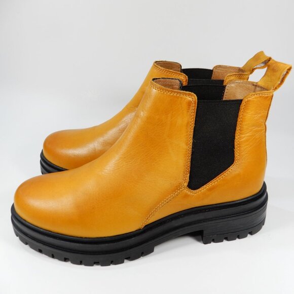Miz Mooz Levona Chelsea Boots Size 38 7.5 8 Lug Sole Ochre Yellow Leather NEW - Picture 9 of 15